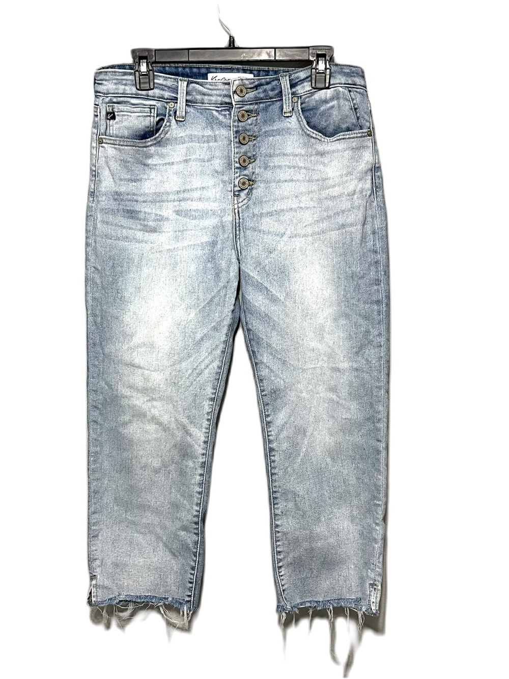 Kancan Button Fly High Rise Cropped Jeans Light Wash Stretch Womens 29